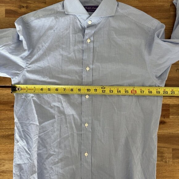 Ralph Lauren Purple Label White and Blue Checks Button Up Shirt Mens 15.5 - Picture 12 of 16